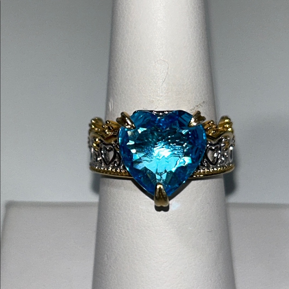 NWOT Gems en Vogue Heart Cut London Blue Topaz Sterling Gold Plate Crown Ring